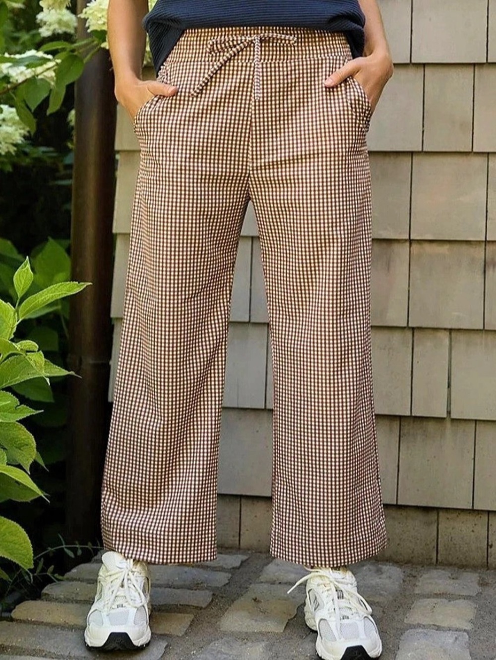 Albion Audrey Wide Leg Pants Gingham Wide Leg Pants in Brown & White Size XS